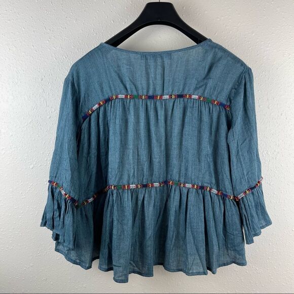 Zara Woman Boho Tiered Open Front Tassle Top Size Medium - Picture 5 of 7